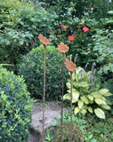 SET OF 3 RUSTY METAL 1M LEAF GARDEN STAKES PLANT FLOWER SUPPORTS