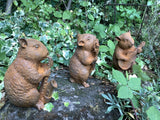 CAST IRON SET OF 3 RUSTY MUSICAL HAMSTERS GARDEN ORNAMENT