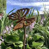 PAIR OF RUSTY METAL 1M BUTTERFLY PLANT SUPPORTS GARDEN STAKES