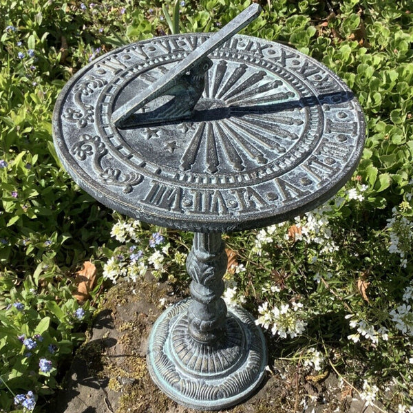 CAST IRON GARDEN METAL SUNDIAL VERDIGRIS FINISH