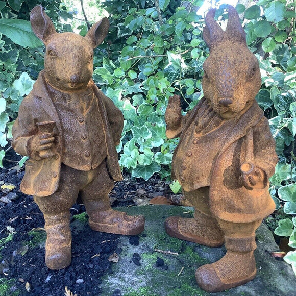 Garden cast iron mr rat mr rabbit statues ornaments ferney heyes
