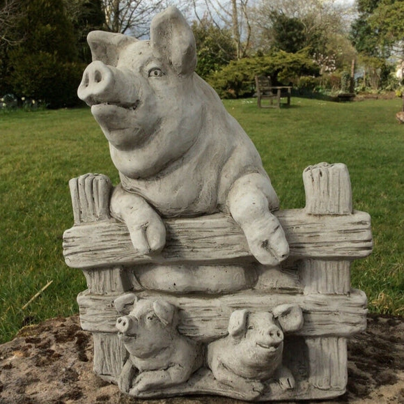 STONE GARDEN PIG & PIGLETS ORNAMENT STATUE