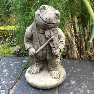 STONE GARDEN VIOLINIST MUSICAL FROG ORNAMENT STATUE