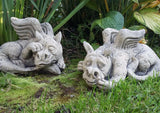 STONE GARDEN PAIR OF CUTE BABY DRAGONS ORNAMENTS STATUES