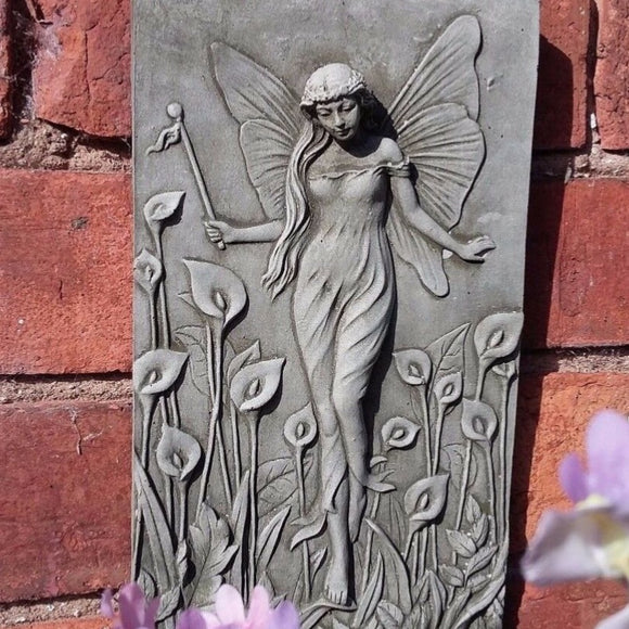 STONE GARDEN LILY LADY FAIRY PIXIE WALL PLAQUE ORNAMENT