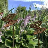 SET OF 4 RUSTY METAL BUTTERFLY PLANT SUPPORTS GARDEN DECORATIONS