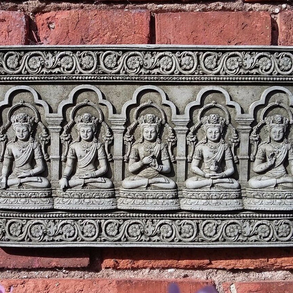 STONE GARDEN ZEN FIVE BUDDHA WALL PLAQUE ORNAMENT