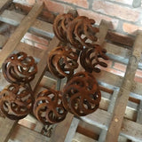 SET OF 5 RUSTY METAL CAGE BALL GARDEN SUPPORTS STAKES