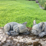 STONE GARDEN PAIR OF LYING FRENCH BULLDOGS ORNAMENTS FRENCHIE STATUES