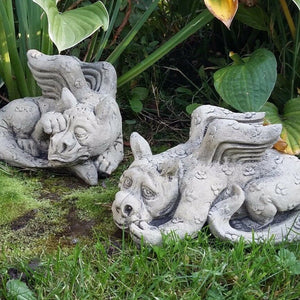STONE GARDEN PAIR OF CUTE BABY DRAGONS ORNAMENTS STATUES