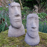 STONE GARDEN PAIR OF MOAI EASTER ISLAND TIKI HEADS STATUES ORNAMENTS