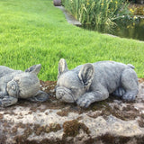 STONE GARDEN PAIR OF LYING FRENCH BULLDOGS ORNAMENTS FRENCHIE STATUES