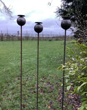 SET OF 6 RUSTY TALL 1.5M METAL POPPY FLOWER STAKES GARDEN SCULPTURE PLANT SUPPORTS
