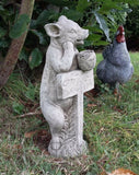 STONE GARDEN BEER DRINKING PIG WELCOME SIGN ORNAMENT STATUE