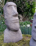 STONE GARDEN PAIR OF MOAI EASTER ISLAND TIKI HEADS STATUES ORNAMENTS