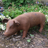 CAST IRON RUSTY GARDEN PIG PIGLET ORNAMENT STATUE