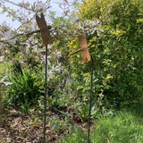 PAIR OF RUSTY METAL DRAGONFLY PLANT SUPPORTS GARDEN STAKES