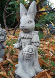 STONE GARDEN MRS RABBIT & BASKET OF FLOWERS STATUE ORNAMENT