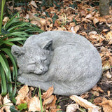STONE GARDEN CURLED UP SLEEPING CAT / MEMORIAL STATUE ORNAMENT