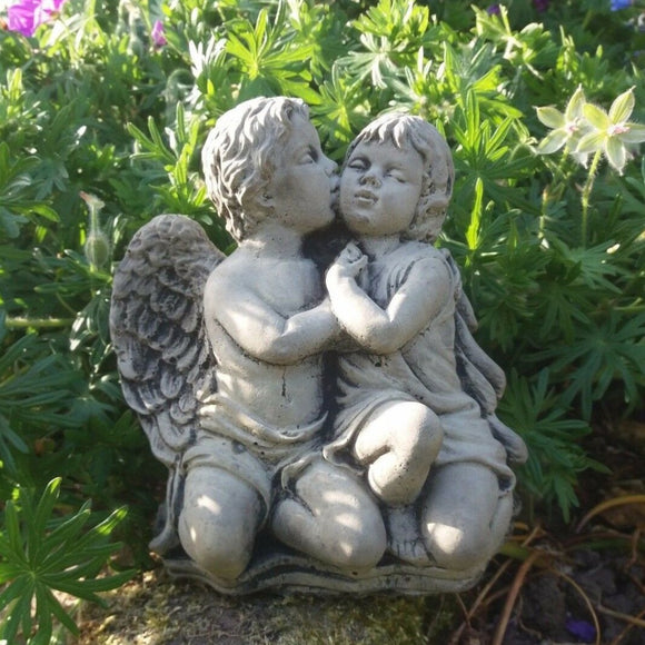 STONE GARDEN SMALL ANGEL KISSING BOY MEMORIAL
