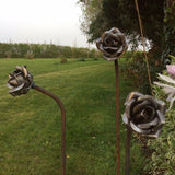 SET OF 3 RUSTY METAL GARDEN ROSE FLOWER PLANT SUPPORTS STAKES