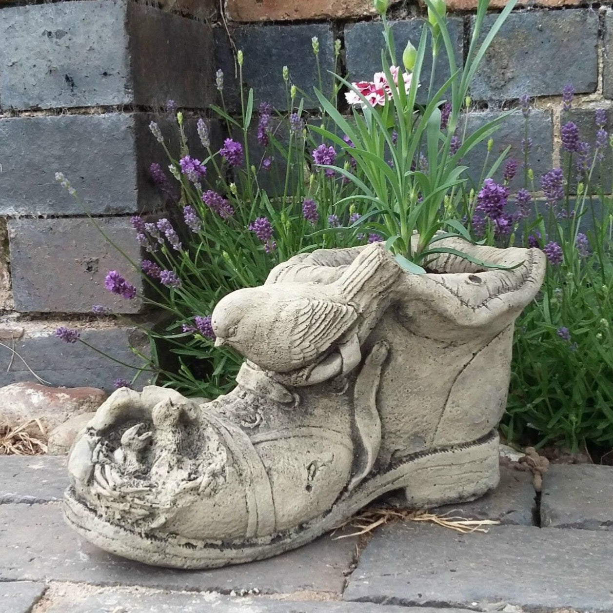 STONE GARDEN BIRD ON BOOT SHOE PLANTER POT ORNAMENT – Ferney Heyes Garden  Products