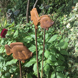 SET OF 3 RUSTY METAL FISH DESIGN PLANT SUPPORTS GARDEN STAKES