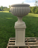 STONE GARDEN PAIR OF LARGE VICTORIAN STYLE URNS ON PLINTHS PLANTERS