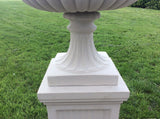 STONE GARDEN PAIR OF VICTORIAN URNS ON PLINTHS PLANTERS VASES ORNAMENT
