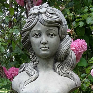 STONE GARDEN FLOWER GIRL NUDE LADY BUST STATUE ORNAMENT