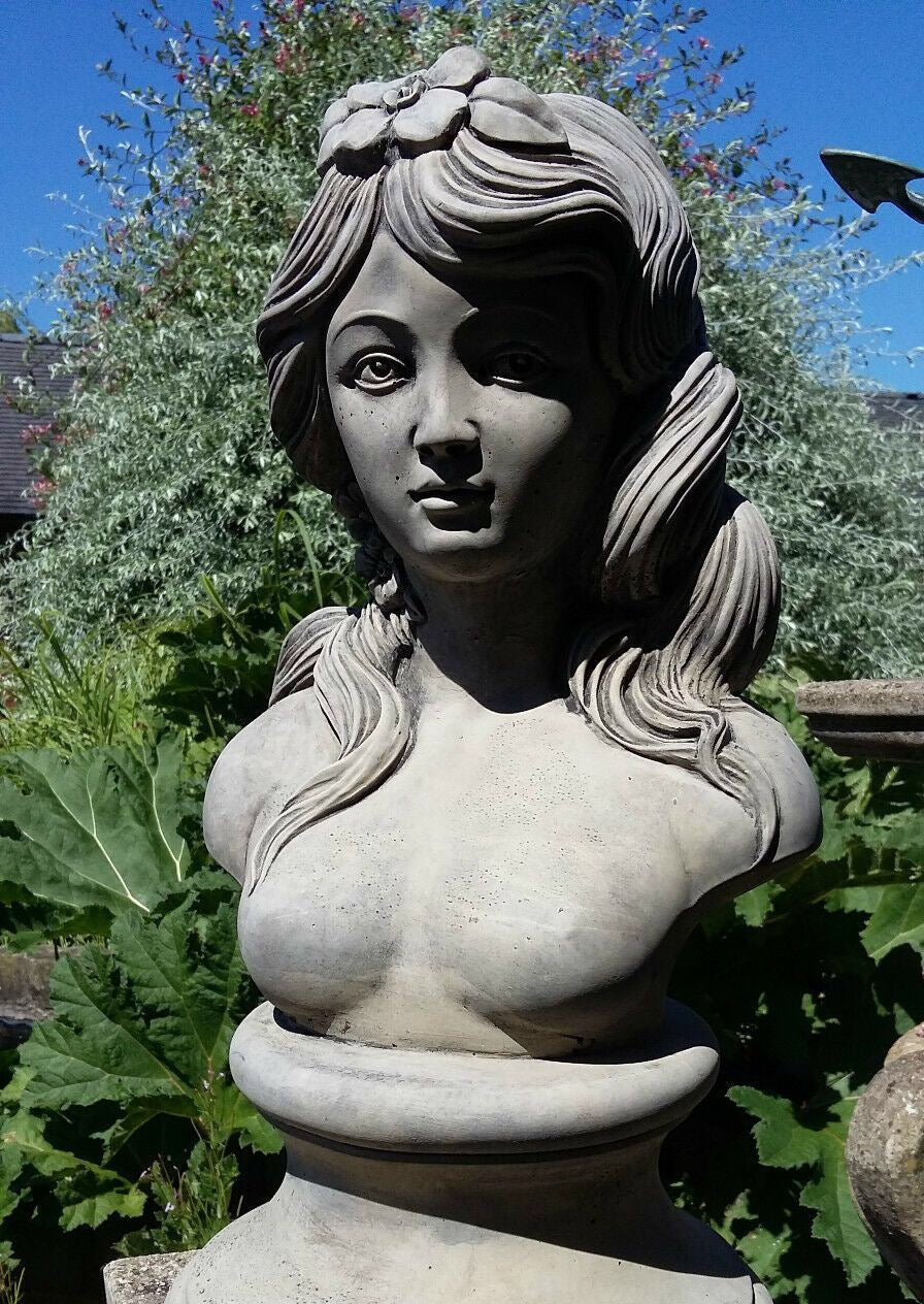 STONE GARDEN FLOWER GIRL NUDE LADY BUST STATUE ORNAMENT – Ferney Heyes  Garden Products