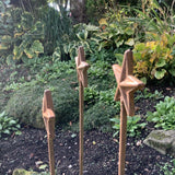SET OF 3 RUSTY METAL STAR PLANT SUPPORTS GARDEN STAKES