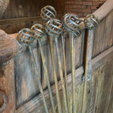 SET OF 5 RUSTY 1.5M TALL METAL CAGE BALL PLANT STAKES GARDEN SUPPORTS