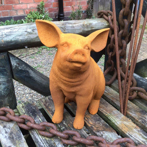 Cold cast iron rusty garden pig piglet statue ferney heyes