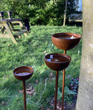 SET OF 3 RUSTY METAL RAIN CATCHER GARDEN STAKES SUPPORTS