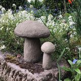 STONE GARDEN SET OF 2 SMALL RUSTIC OLD STYLE TOADSTOOLS MUSHROOM ORNAMENTS