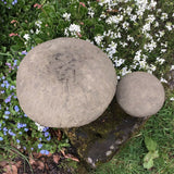 STONE GARDEN SET OF 2 RUSTIC OLD STYLE TOADSTOOLS / MUSHROOM ORNAMENTS