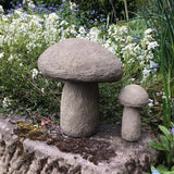 STONE GARDEN SET OF 2 SMALL RUSTIC OLD STYLE TOADSTOOLS MUSHROOM ORNAMENTS