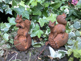 PAIR OF METAL RUSTY CAST IRON SMALL GARDEN SQUIRRELS ORNAMENTS