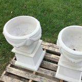 STONE GARDEN PAIR OF VICTORIAN SWAG URNS ON PLINTHS POTS PLANTERS VASES ORNAMENT