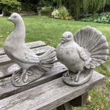 STONE GARDEN SET OF 2 FAN TAIL DOVES PIGEON ORNAMENTS STATUES