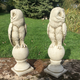STONE GARDEN PAIR OF OWL ON BALL ORNAMENTS FINIALS