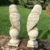 STONE GARDEN PAIR OF OWL ON BALL ORNAMENTS FINIALS
