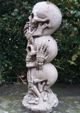 STONE GARDEN SMALL WISE SKULL TOWER ORNAMENT SKELETON SEE NO EVIL