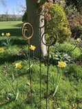SET OF 3 RUSTY METAL CIRCLE SWIRL TOP PLANT SUPPORTS STAKES GARDEN DECORATIONS