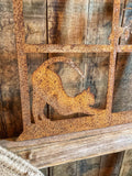 RUSTY METAL CAT IN WINDOW WALL PLAQUE GARDEN ORNAMENT