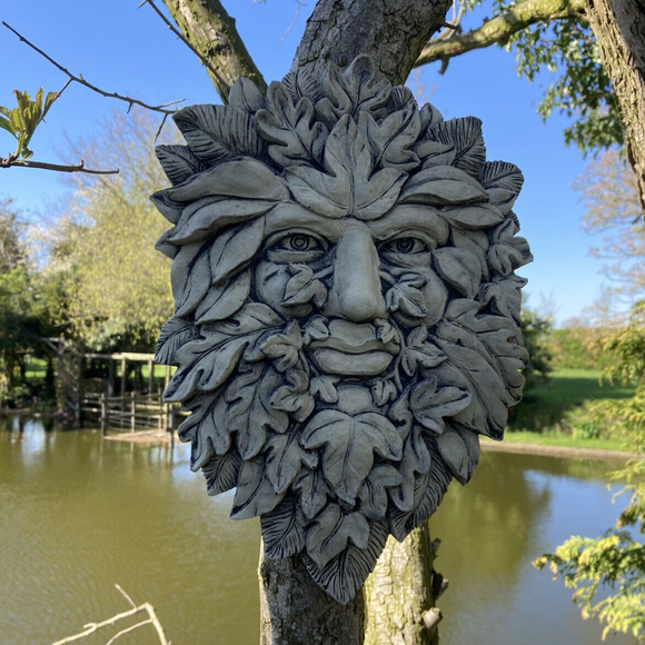 STONE GARDEN LEAFY TREE GREEN MAN LEAF FACE WALL PLAQUE PAGAN WICCAN