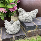 STONE GARDEN PAIR OF SITTING CHICKEN ORNAMENTS STATUES