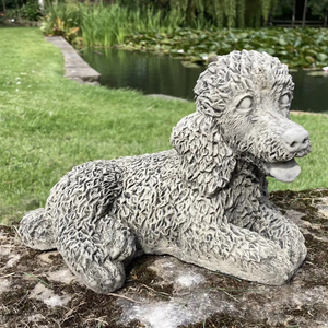 STONE GARDEN LYING POODLE DOG PUPPY ORNAMENT MEMORIAL STATUE