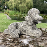 STONE GARDEN LYING POODLE DOG PUPPY ORNAMENT MEMORIAL STATUE